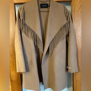 Tahari Tan Wool Fringe Coat